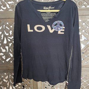 Lucky Brand Navy Blue LOVE Waffle Knit V-cut Long Sleeve Shirt XL